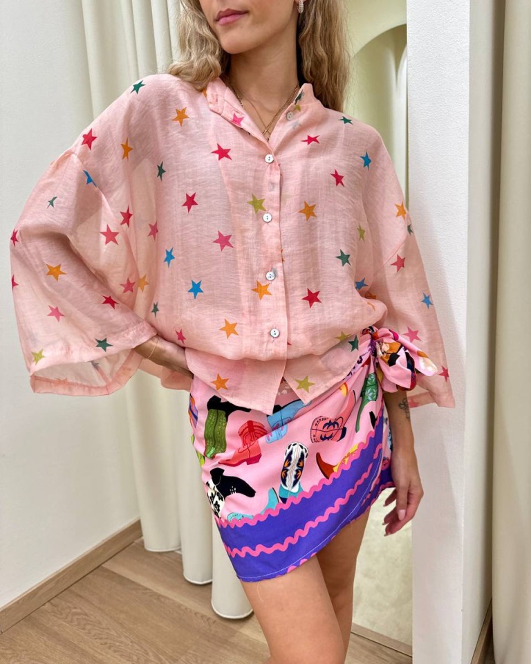 Camicia mussola rosa stelle multicolor Tensione In Shop Online Camicia mussola rosa stelle multicolor Tensione In