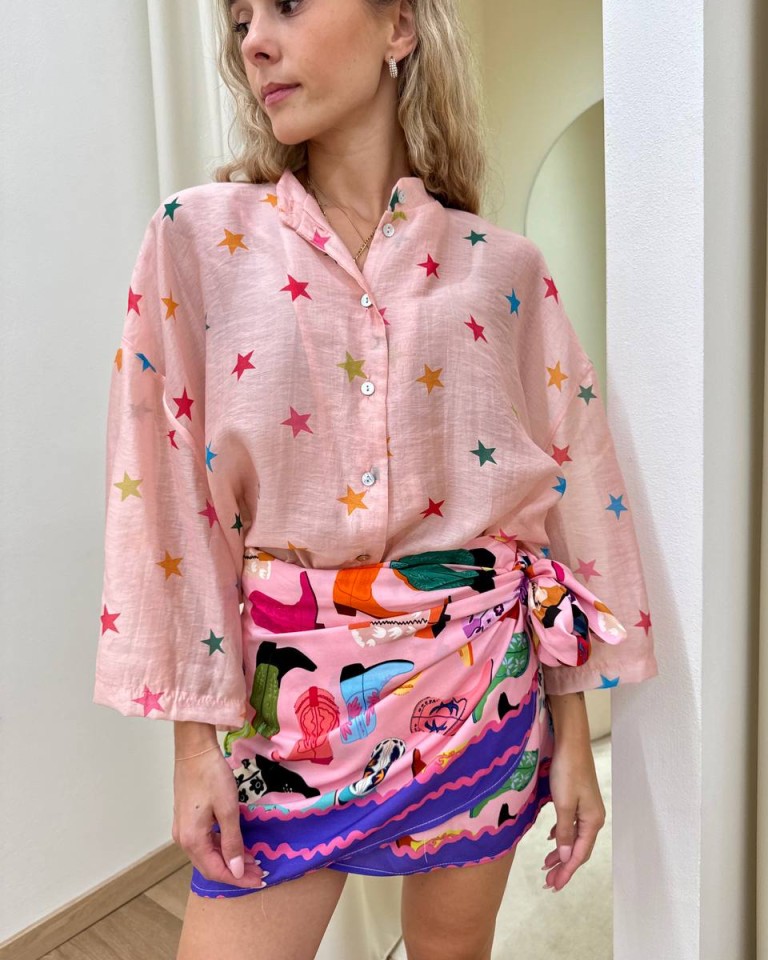 Camicia mussola rosa stelle multicolor Tensione In Shop Online Camicia mussola rosa stelle multicolor Tensione In