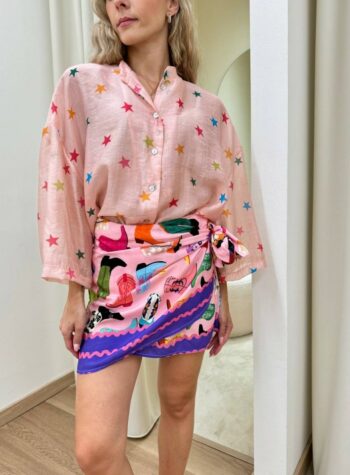 Shop Online Camicia mussola rosa stelle multicolor Tensione In