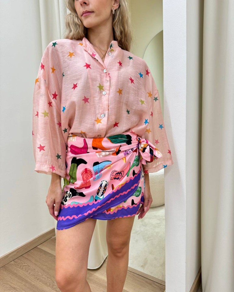 Camicia mussola rosa stelle multicolor Tensione In Shop Online Camicia mussola rosa stelle multicolor Tensione In