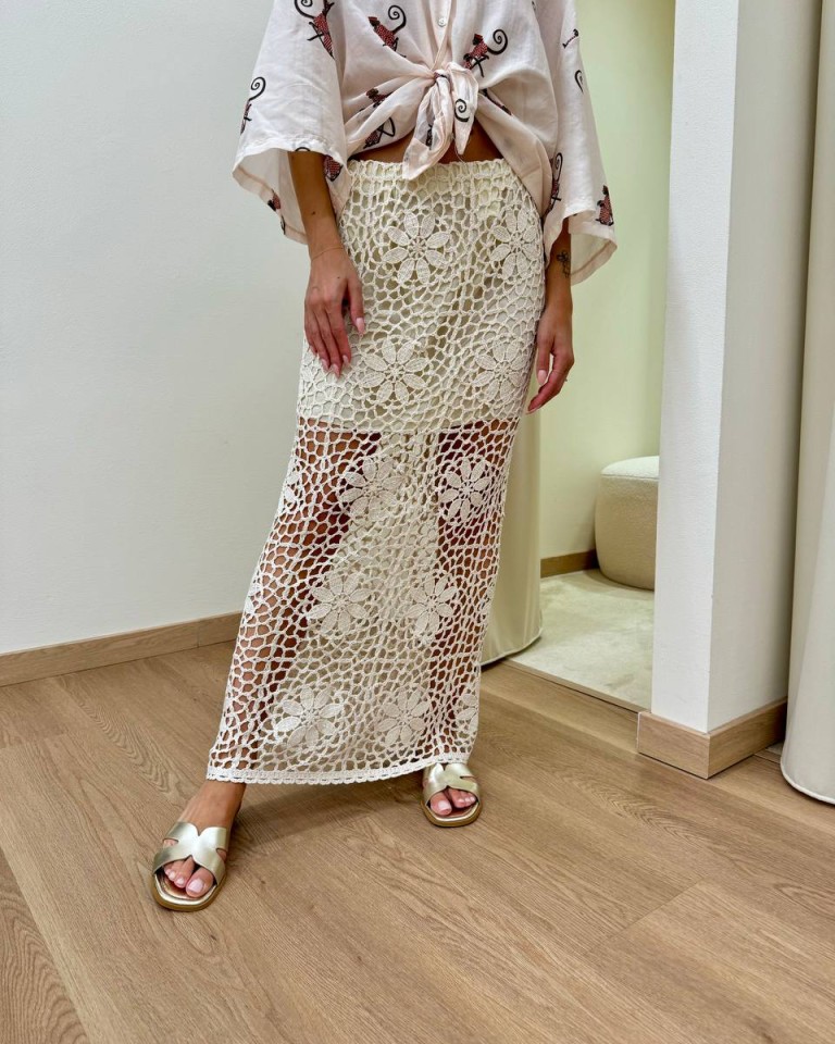 Gonna midi pizzo macramè avorio Tensione In Shop Online Gonna midi pizzo macramè avorio Tensione In