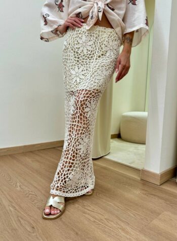 Shop Online Gonna midi pizzo macramè avorio Tensione In