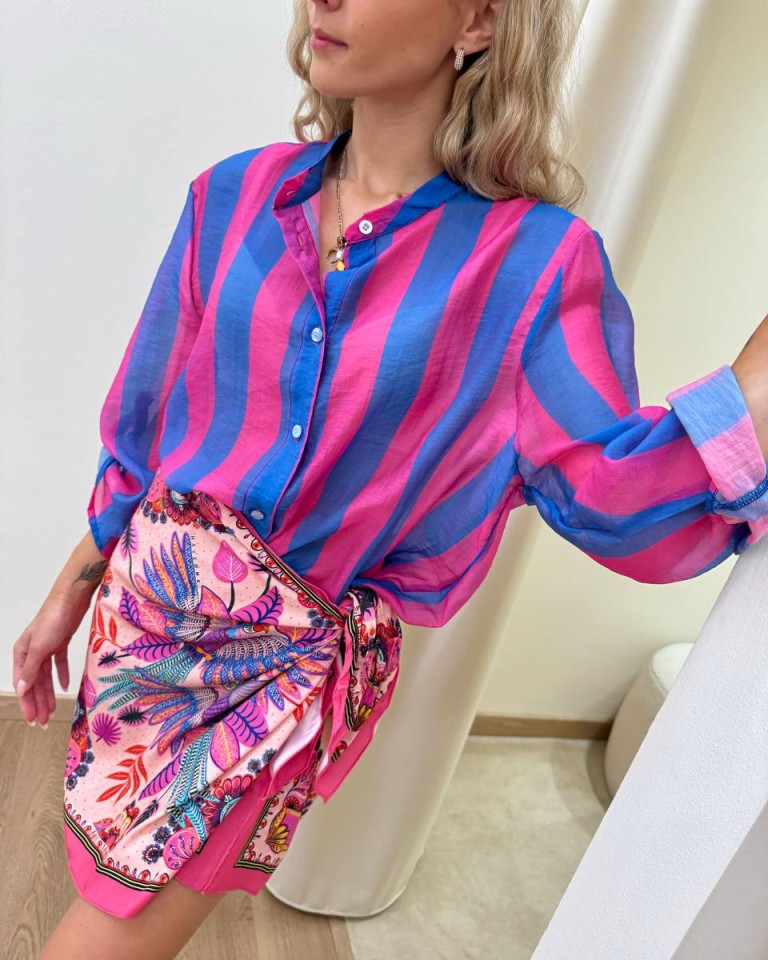 Camicia coreana righe blu e fucsia HaveOne Shop Online Camicia coreana righe blu e fucsia HaveOne