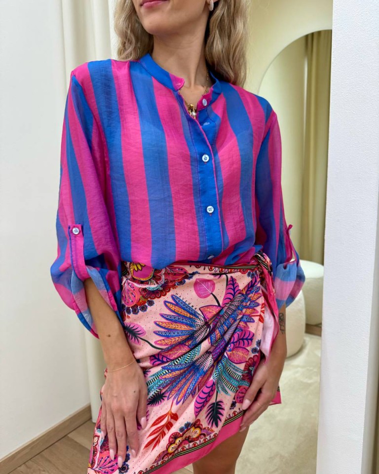 Camicia coreana righe blu e fucsia HaveOne Shop Online Camicia coreana righe blu e fucsia HaveOne
