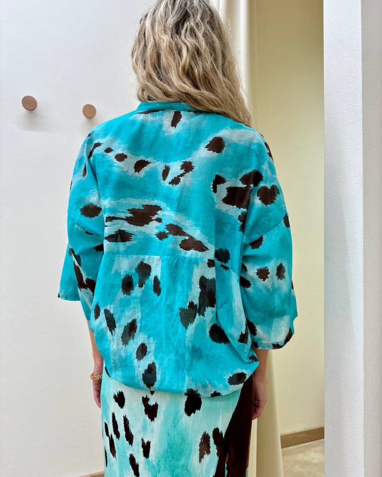 Camicia mussola maculata azzurro e moro Tensione In Shop Online Camicia mussola maculata azzurro e moro Tensione In