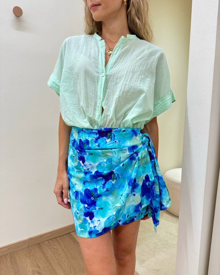 Gonna pareo corta ortensie azzurra Tensione In Shop Online Gonna pareo corta ortensie azzurra Tensione In