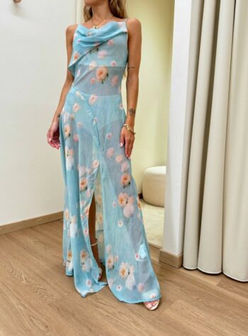 Shop Online Vestito lungo semitrasparente peonie verde acqua Tensione In