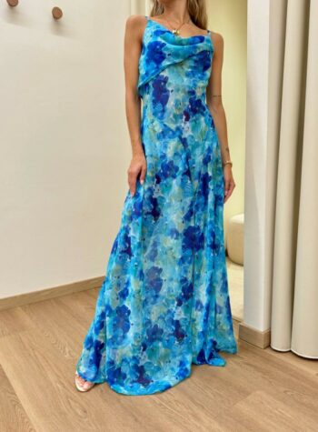 Shop Online Vestito lungo semitrasparente ortensie azzurre Tensione In