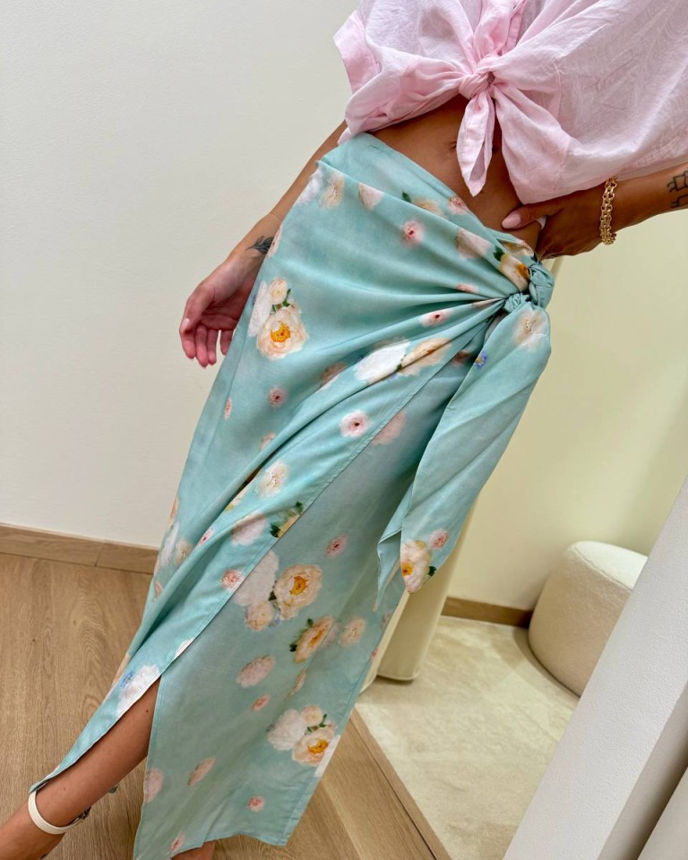 Gonna pareo lunga peonie verde acqua Tensione In Shop Online Gonna pareo lunga peonie verde acqua Tensione In