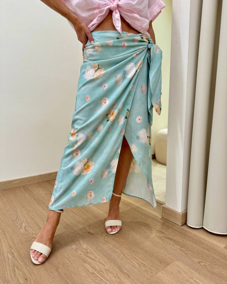 Gonna pareo lunga peonie verde acqua Tensione In Shop Online Gonna pareo lunga peonie verde acqua Tensione In