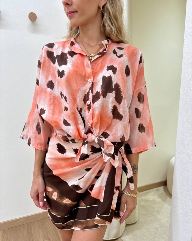 Camicia mussola maculata rosa e moro Tensione In Shop Online Camicia mussola maculata rosa e moro Tensione In