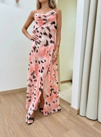 Shop Online Vestito lungo semitrasparente maculato rosa e moro Tensione In