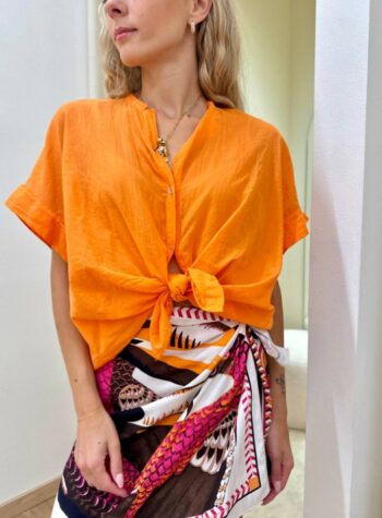Shop Online Camicia nodo manica corta arancio Tensione In