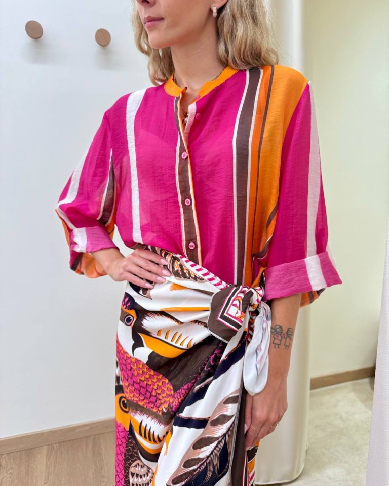 Camicia coreana righe moro fucsia e arancio HaveOne Shop Online Camicia coreana righe moro fucsia e arancio HaveOne