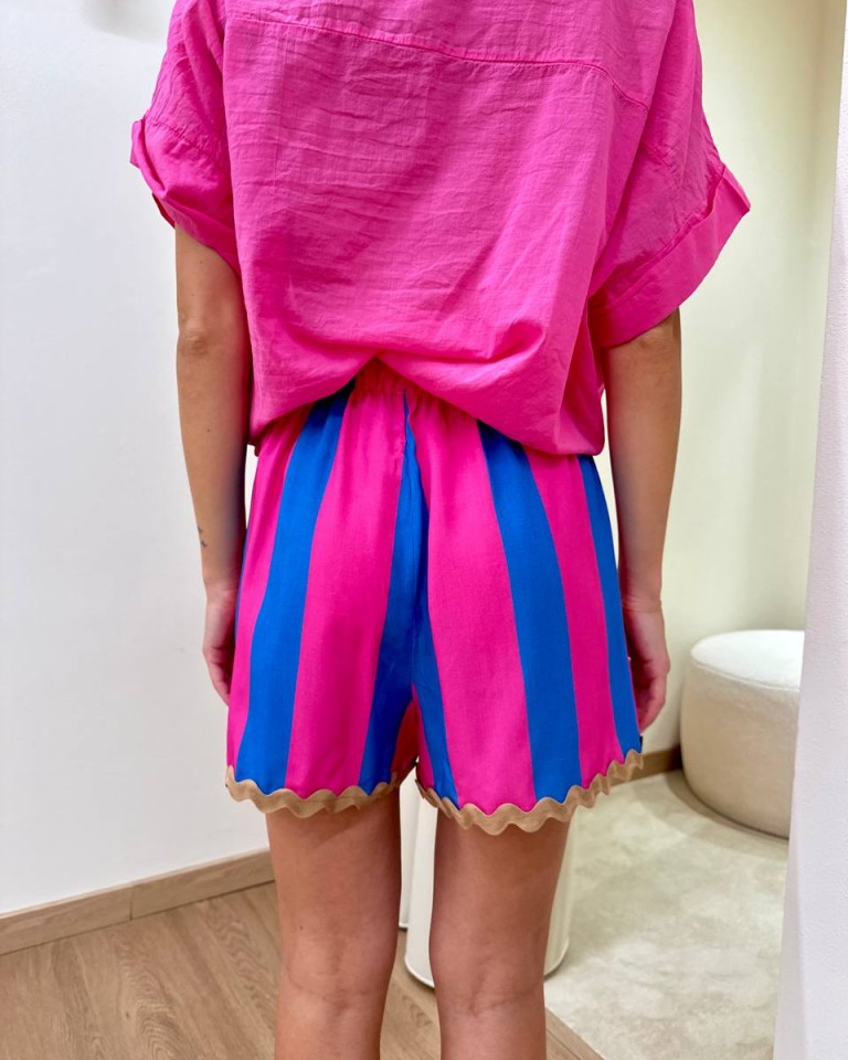 Shorts righe bordi ondulati blu e fucsia HaveOne Shop Online Shorts righe bordi ondulati blu e fucsia HaveOne