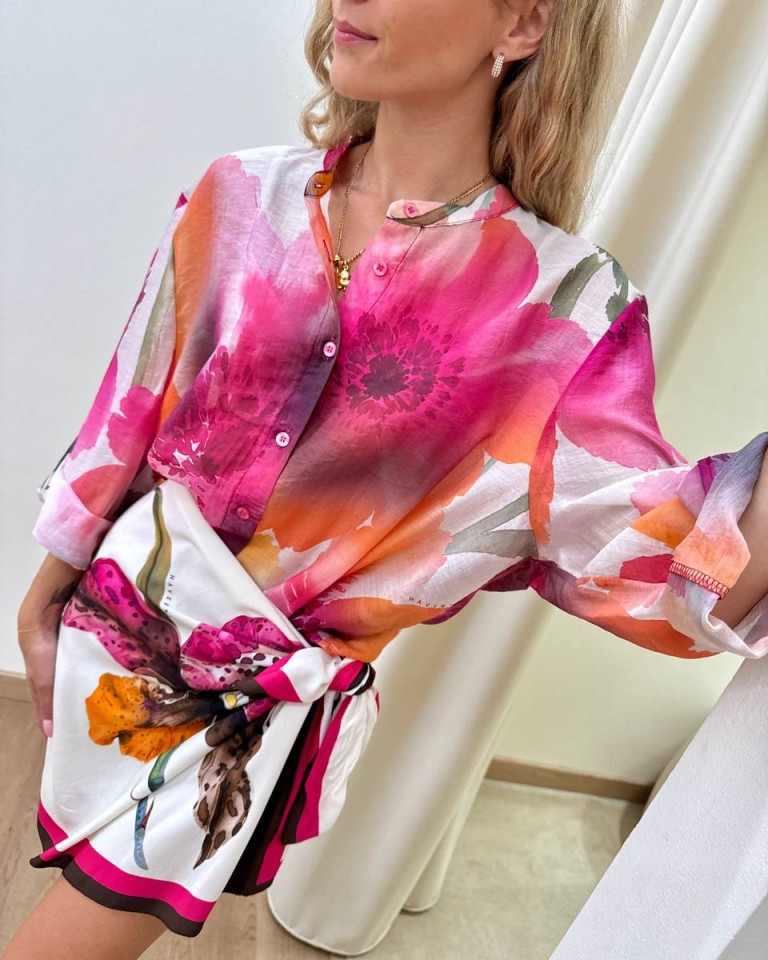Camicia coreana floreale moro fucsia e arancio HaveOne Shop Online Camicia coreana floreale moro fucsia e arancio HaveOne