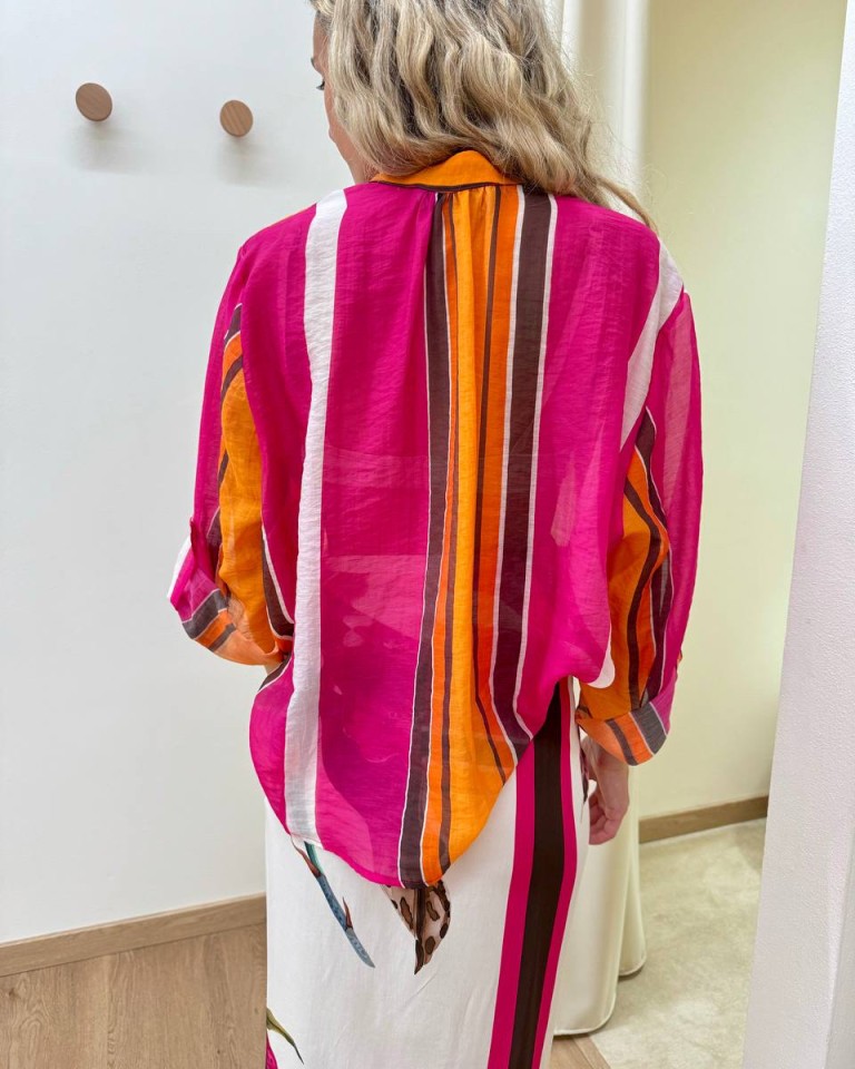 Camicia coreana righe moro fucsia e arancio HaveOne Shop Online Camicia coreana righe moro fucsia e arancio HaveOne