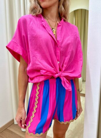 Shop Online Camicia nodo manica corta fucsia Tensione In