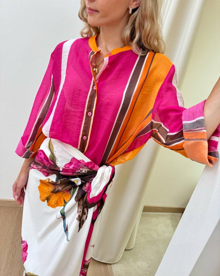 Camicia coreana righe moro fucsia e arancio HaveOne Shop Online Camicia coreana righe moro fucsia e arancio HaveOne