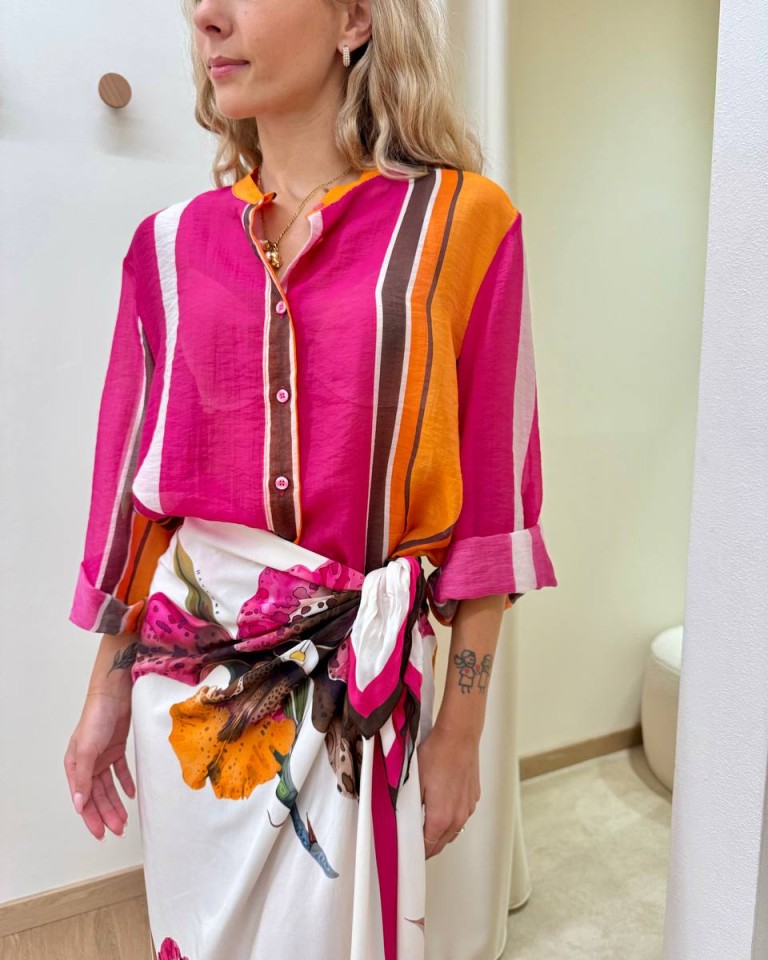 Camicia coreana righe moro fucsia e arancio HaveOne Shop Online Camicia coreana righe moro fucsia e arancio HaveOne