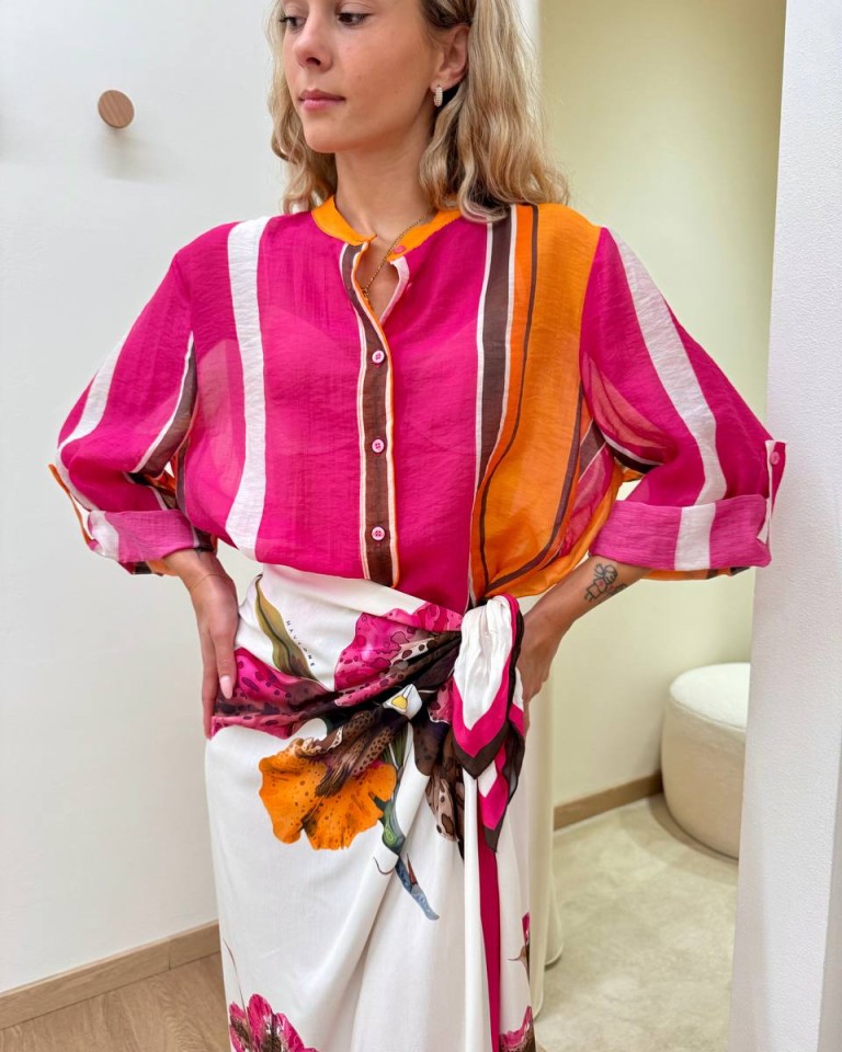 Camicia coreana righe moro fucsia e arancio HaveOne Shop Online Camicia coreana righe moro fucsia e arancio HaveOne