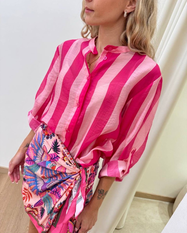 Camicia coreana righe fucsia chiaro e scuro HaveOne Shop Online Camicia coreana righe fucsia chiaro e scuro HaveOne