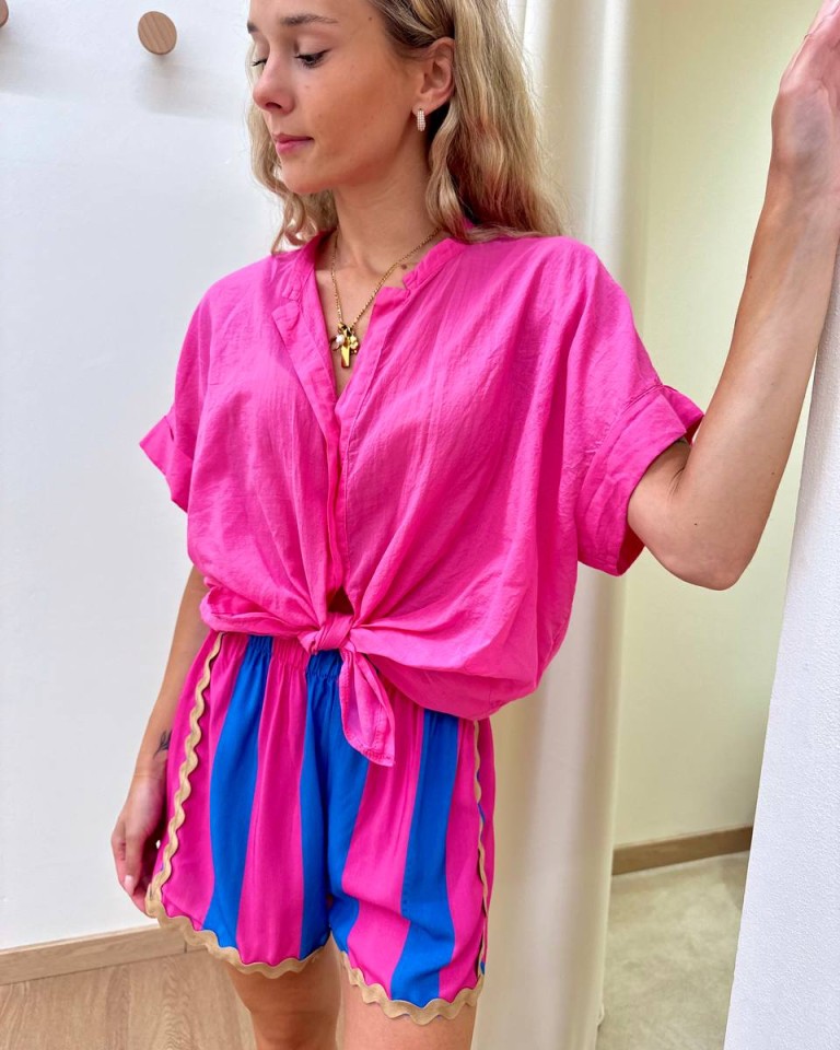 Camicia nodo manica corta fucsia Tensione In Shop Online Camicia nodo manica corta fucsia Tensione In