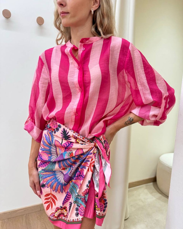 Camicia coreana righe fucsia chiaro e scuro HaveOne Shop Online Camicia coreana righe fucsia chiaro e scuro HaveOne
