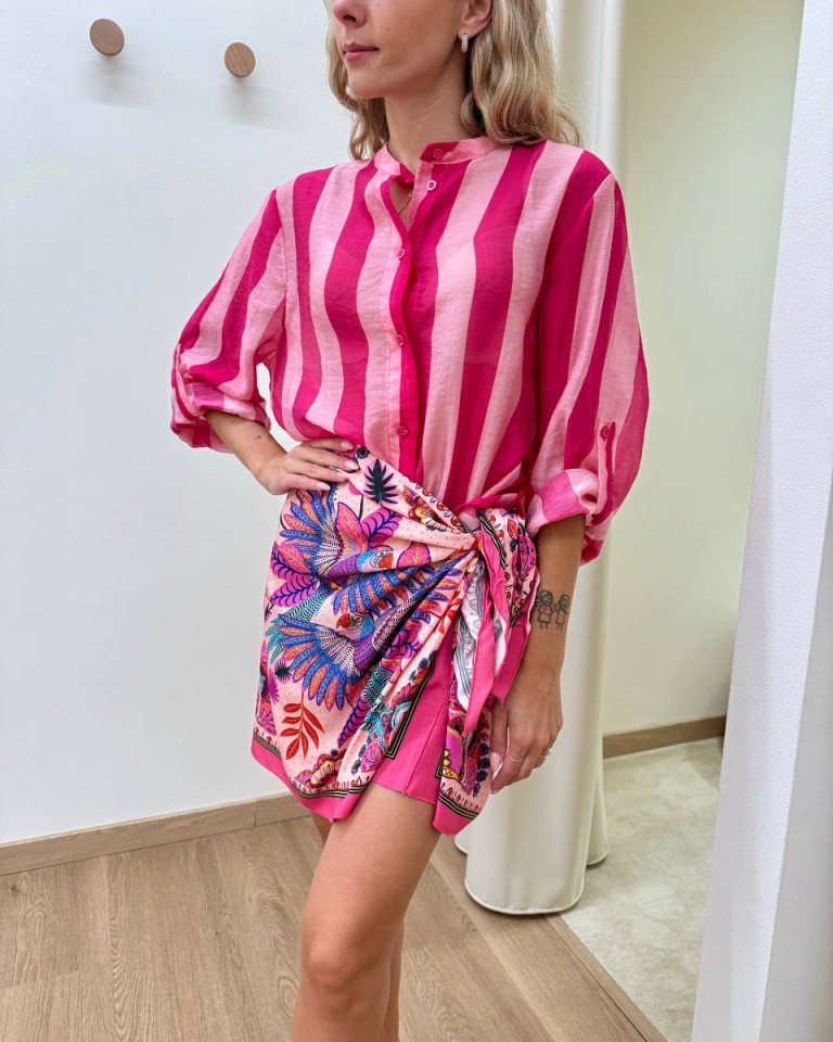 Camicia coreana righe fucsia chiaro e scuro HaveOne Shop Online Camicia coreana righe fucsia chiaro e scuro HaveOne