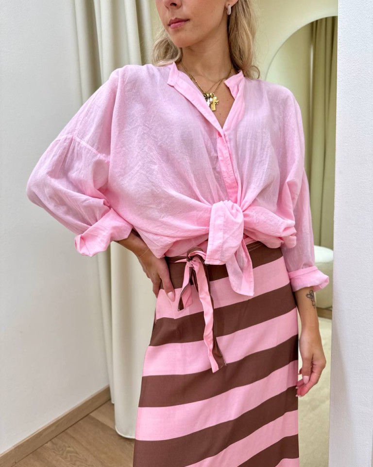Camicia over lunga nodo rosa Tensione In Shop Online Camicia over lunga nodo rosa Tensione In