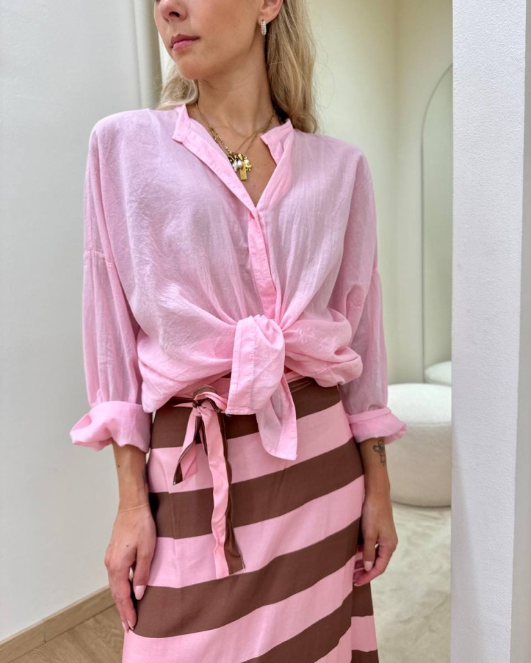 Camicia over lunga nodo rosa Tensione In Shop Online Camicia over lunga nodo rosa Tensione In