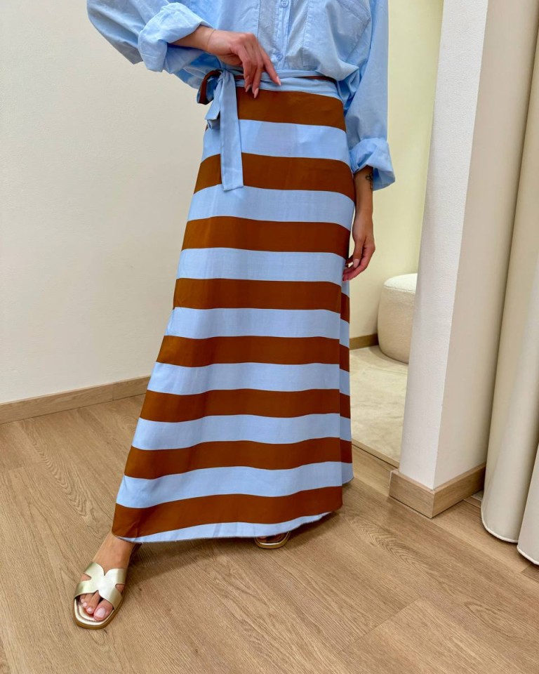 Gonna portafoglio righe tabacco e azzurro Tensione In Shop Online Gonna portafoglio righe tabacco e azzurro Tensione In