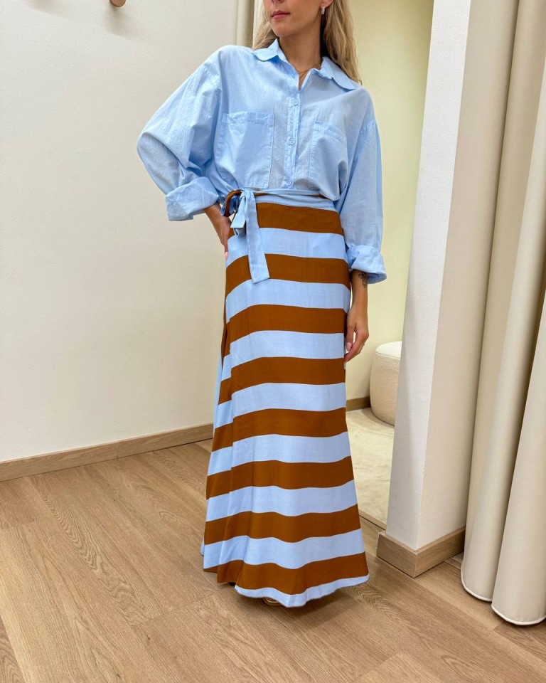 Gonna portafoglio righe tabacco e azzurro Tensione In Shop Online Gonna portafoglio righe tabacco e azzurro Tensione In
