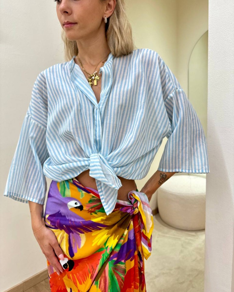 Camicia mussola a righe panna e celesti Tensione In Shop Online Camicia mussola a righe panna e celesti Tensione In