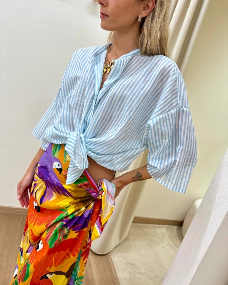 Camicia mussola a righe panna e celesti Tensione In Shop Online Camicia mussola a righe panna e celesti Tensione In