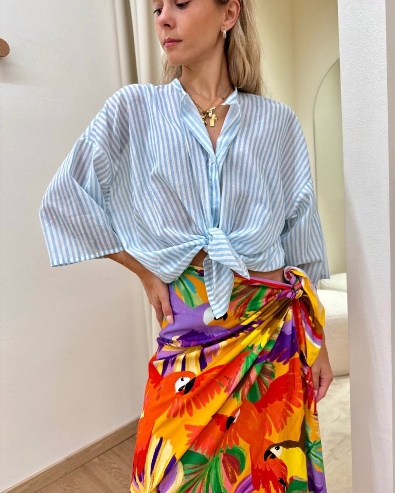 Camicia mussola a righe panna e celesti Tensione In Shop Online Camicia mussola a righe panna e celesti Tensione In