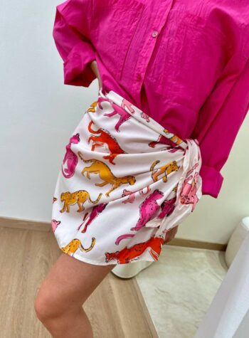 Shop Online Gonna pareo corta leopardi fucsia e arancio Tensione In