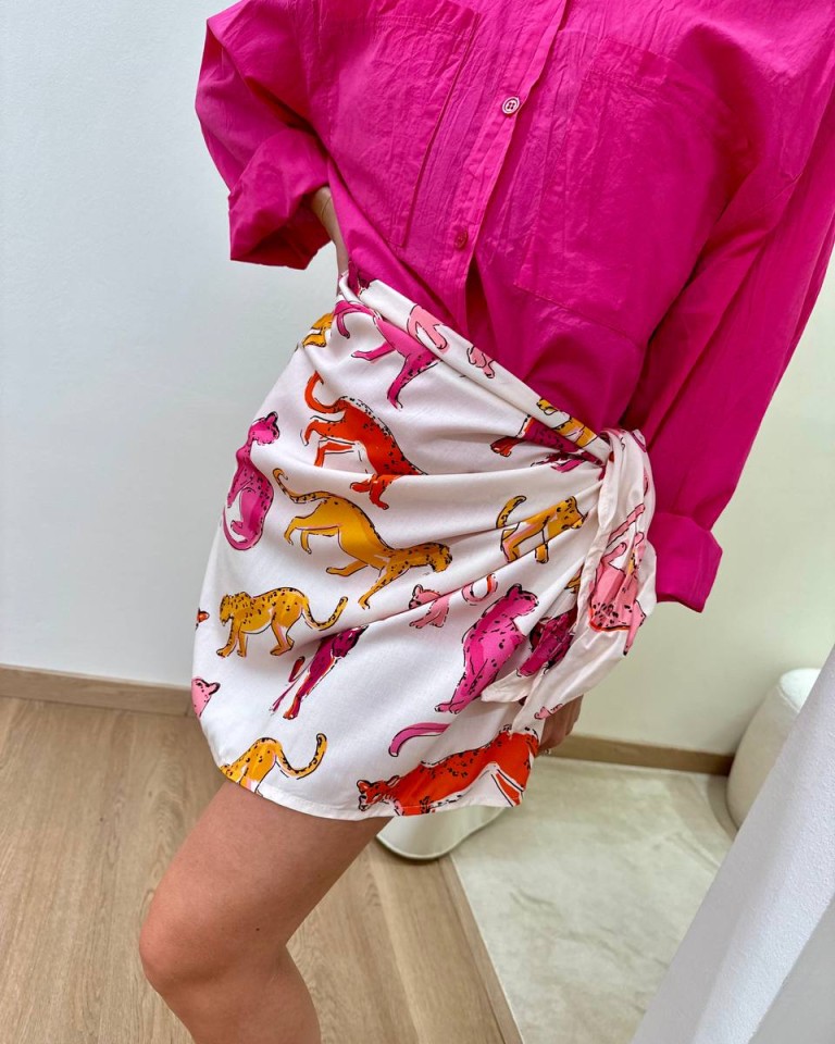 Gonna pareo corta leopardi fucsia e arancio Tensione In Shop Online Gonna pareo corta leopardi fucsia e arancio Tensione In