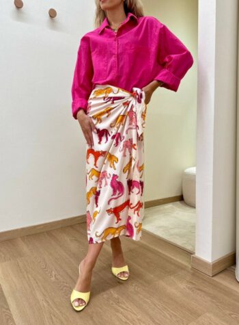 Shop Online Gonna pareo lunga leopardi fucsia e arancio Tensione In