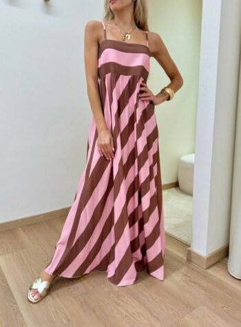 Shop Online Vestito lungo righe moro e rosa Tensione In
