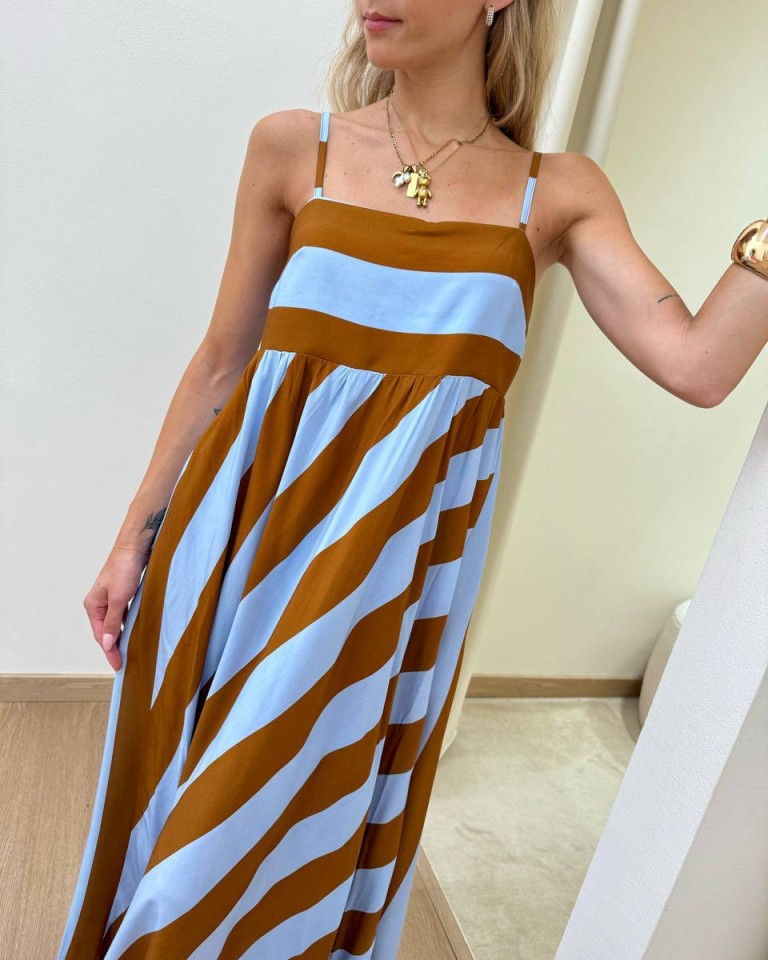 Vestito lungo righe tabacco e azzurro Tensione In Shop Online Vestito lungo righe tabacco e azzurro Tensione In