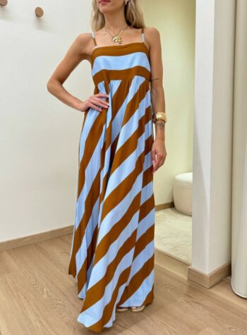 Shop Online Vestito lungo righe tabacco e azzurro Tensione In