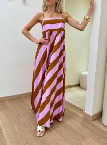 Shop Online Vestito lungo righe tabacco e lilla Tensione In