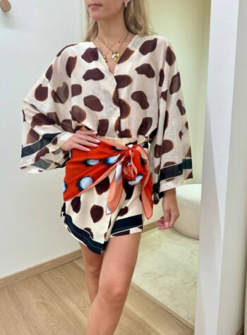 Shop Online Vestito pois effetto foulard in vita multicolor Tensione In
