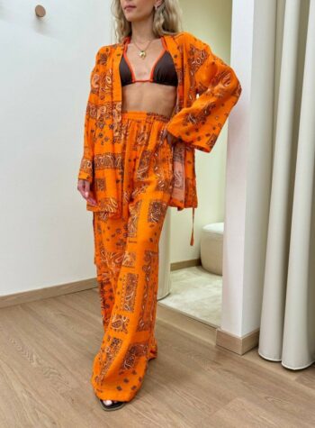 Shop Online Completo kimono e pantalone stampa bandana arancio Vicolo