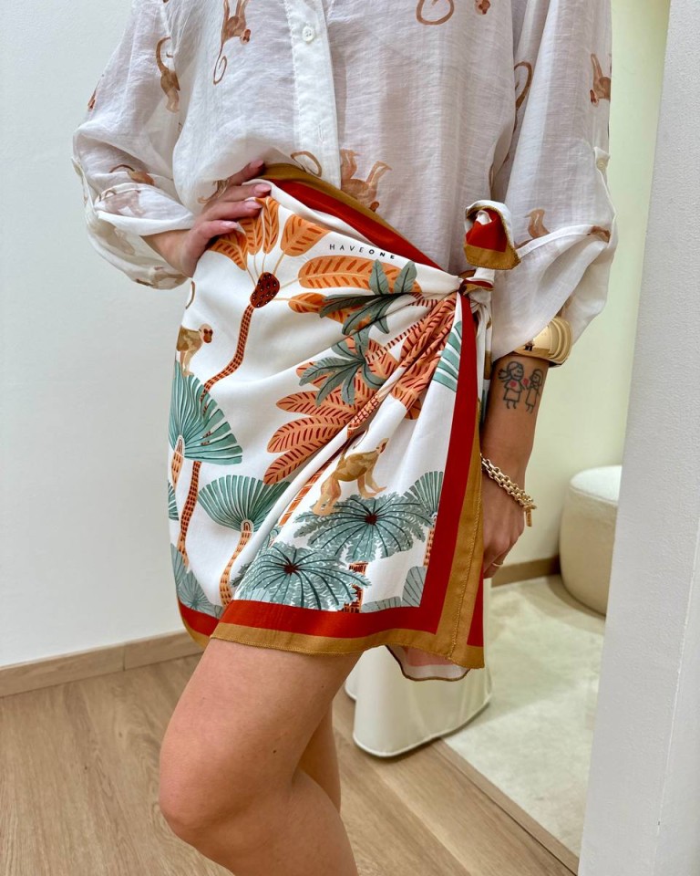Gonna pareo corta fantasia palme e scimmie tabacco HaveOne Shop Online Gonna pareo corta fantasia palme e scimmie tabacco HaveOne