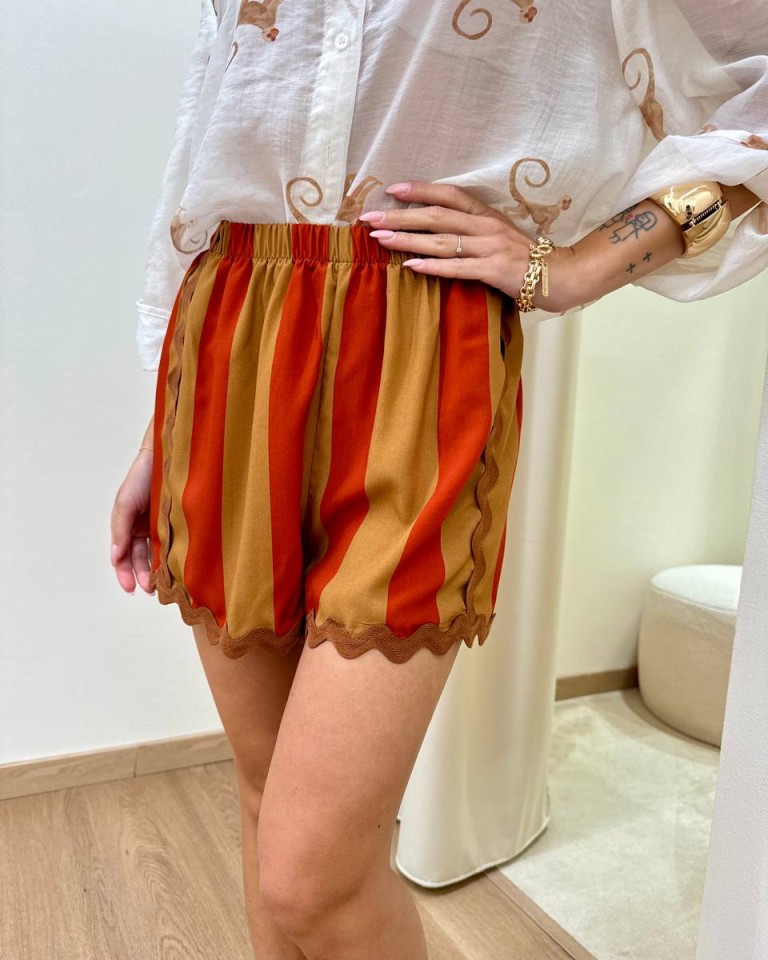 Shorts righe bordi ondulati tabacco e india HaveOne Shop Online Shorts righe bordi ondulati tabacco e india HaveOne