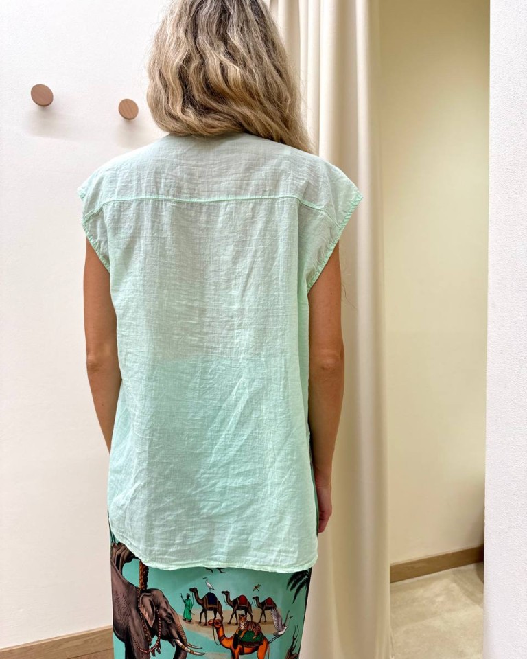 Camicia coreana smanicata verde acqua Tensione In Shop Online Camicia coreana smanicata verde acqua Tensione In