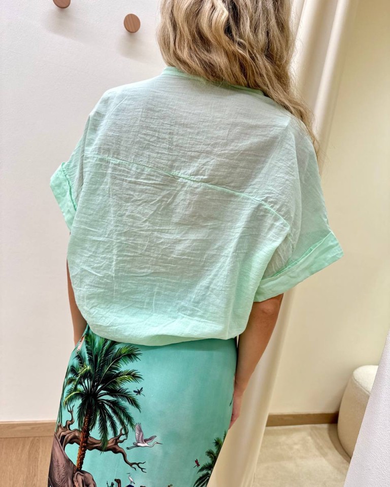 Camicia nodo manica corta verde acqua Tensione In Shop Online Camicia nodo manica corta verde acqua Tensione In