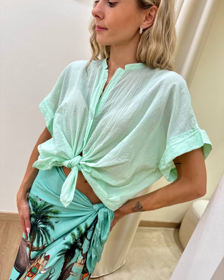 Camicia nodo manica corta verde acqua Tensione In Shop Online Camicia nodo manica corta verde acqua Tensione In